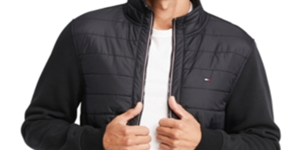 Tommy Hilfiger Men's David Regular Fit Mix Media Full Zip Sweatshirt Black  Size XXL