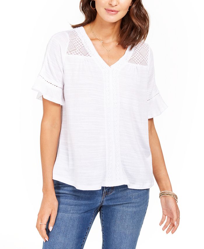 Style & Co Women's Crochet Top Blue Size Small