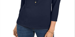 Charter Club Women's 3/4 Sleeve Polo Top Blue Size Petite XL