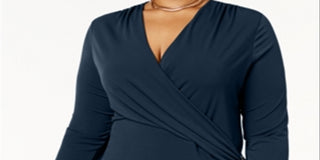 Charter Club Women's Plus Faux Wrap Hardware Top Blue Size 0X