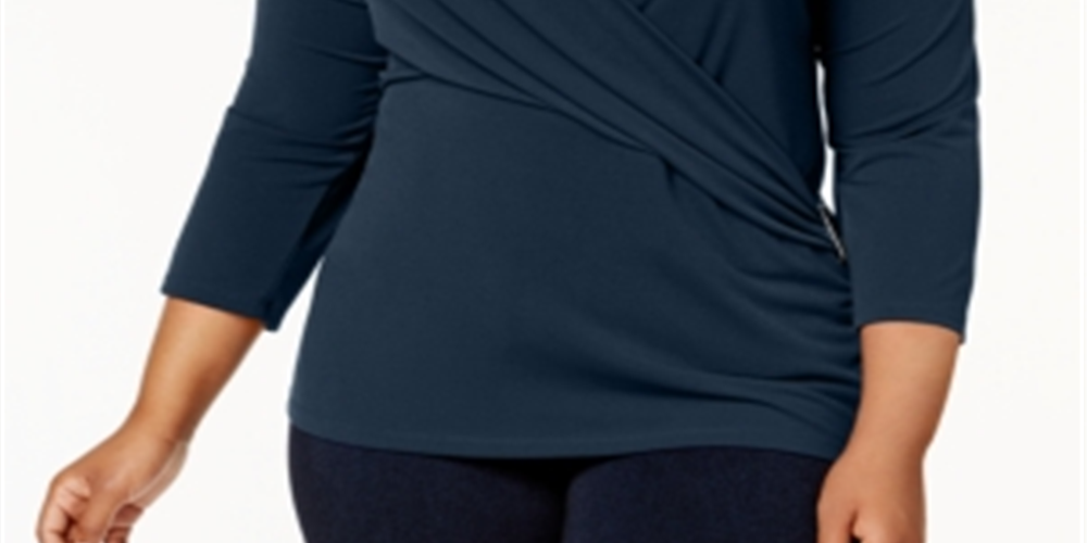 Charter Club Women's Plus Faux Wrap Hardware Top Blue Size 0X