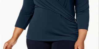 Charter Club Women's Plus Faux Wrap Hardware Top Blue Size 0X
