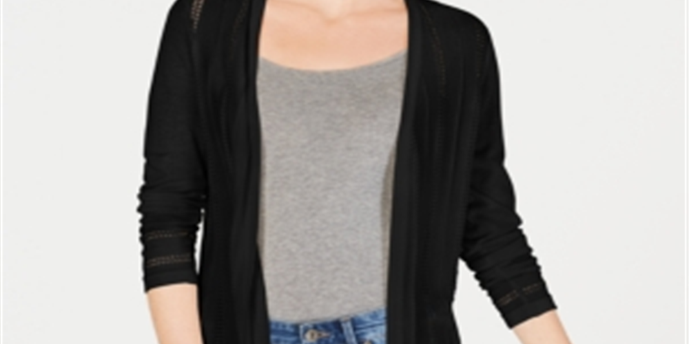 Charter Club Women's Pointelle Duster Cardigan Black Size Petite L
