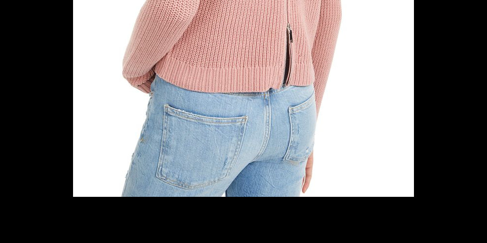 Bar III Women's Zip Back Ribbed Sweatshirt Mauve Size S