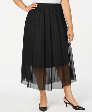Alfani Women's Plus Mesh MIDI Skirt Black Size 0X