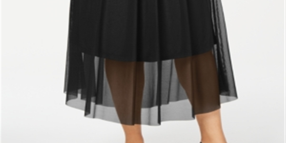 Alfani Women's Plus Mesh MIDI Skirt Black Size 0X