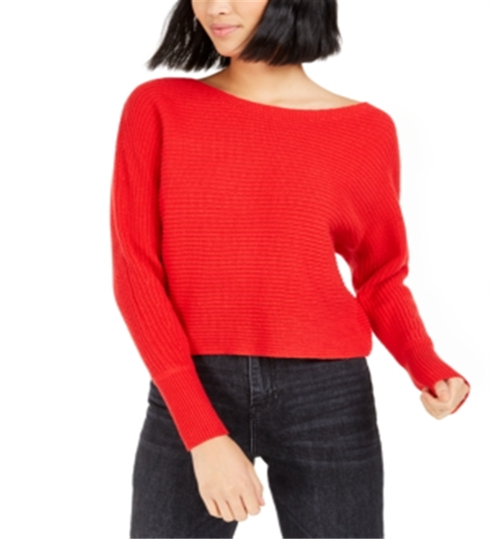 Bar III Women's Ribbed Long Sleeve Sweater Red Size X-Small