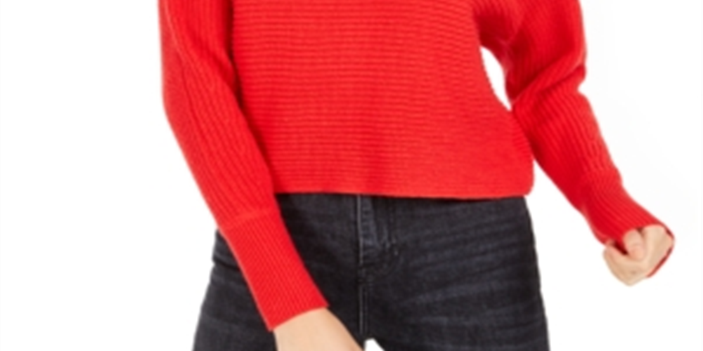 Bar III Women's Ribbed Long Sleeve Sweater Red Size X-Small