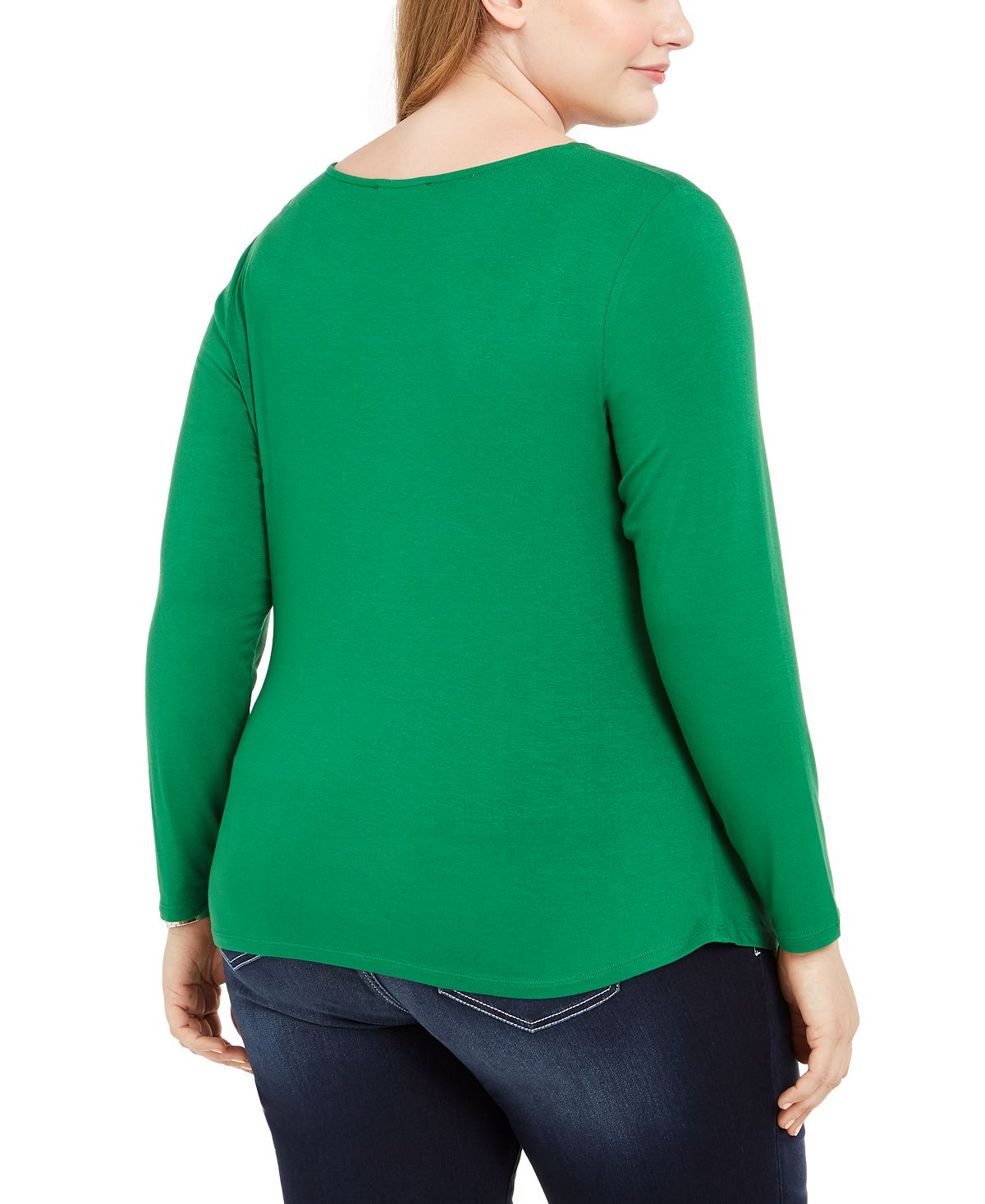 INC International Concepts Women's Long Sleeves Twist Neck Pullover Top Green Size 0X