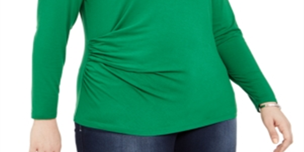 INC International Concepts Women's Long Sleeves Twist Neck Pullover Top Green Size 0X
