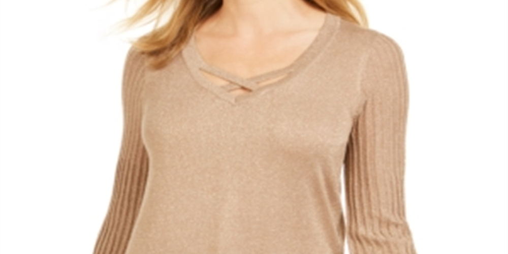 JM Collection Women's Long Sleeve Evening Sweater Yellow Size Petite Medium