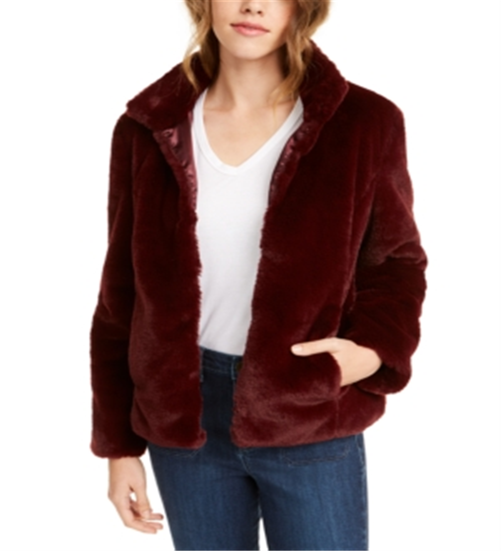 Maison Jules Women's Cold Weather Winter Faux Fur Jacket Red Size Medium