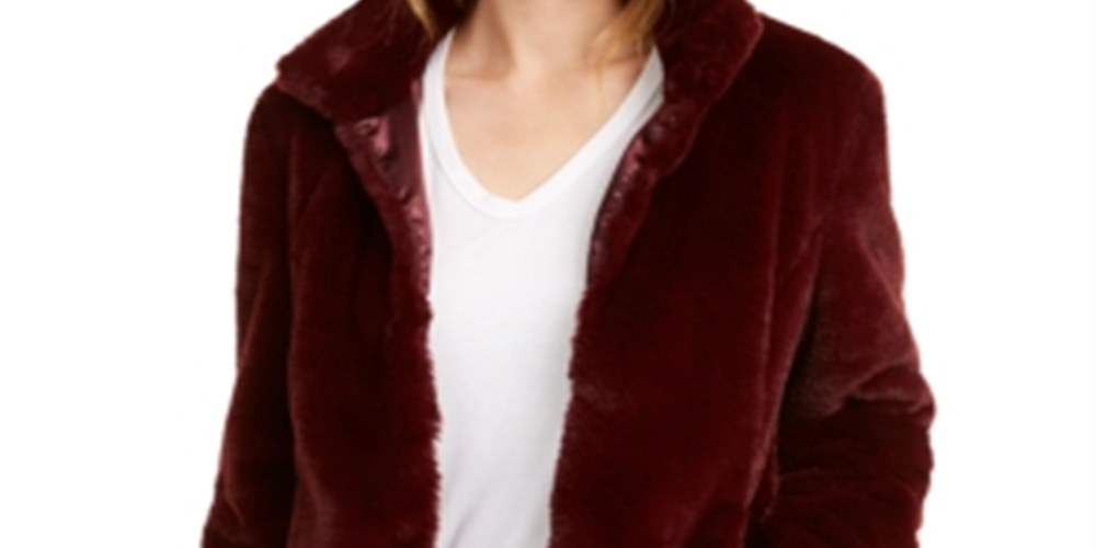 Maison Jules Women's Cold Weather Winter Faux Fur Jacket Red Size Medium
