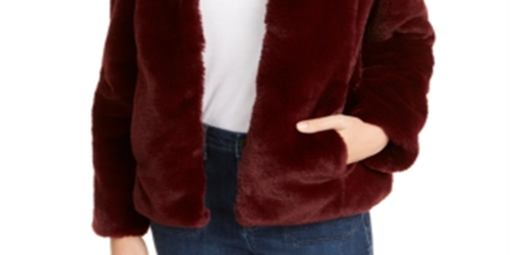 Maison Jules Women's Cold Weather Winter Faux Fur Jacket Red Size Medium