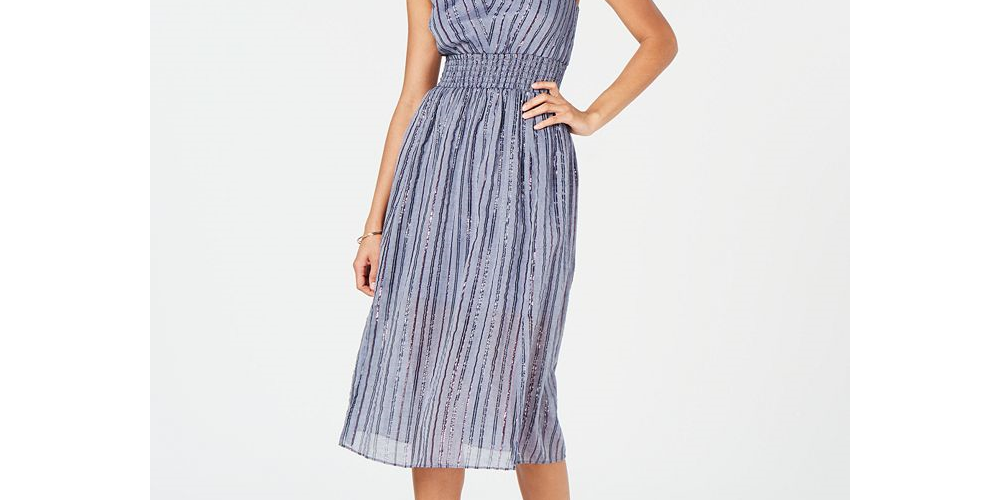 INC International Concepts Women's Plus Smocked Split Skirt Dress Blue Size 12 P