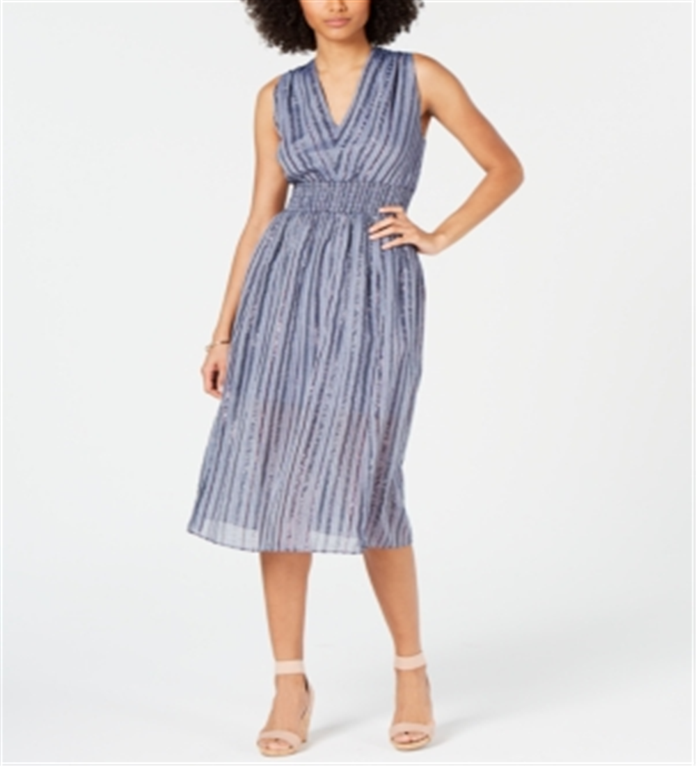 INC International Concepts Women's Plus Smocked Split Skirt Dress Blue Size 12 P