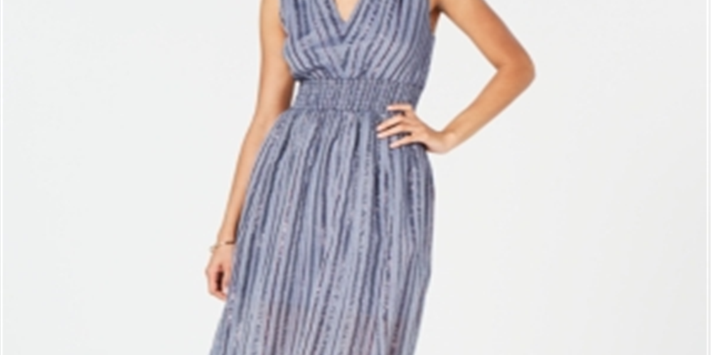 INC International Concepts Women's Plus Smocked Split Skirt Dress Blue Size 12 P