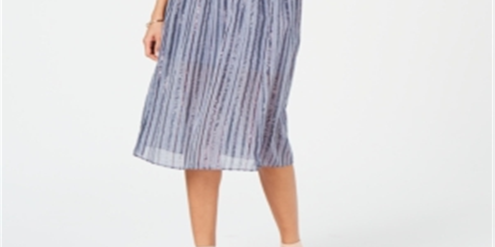 INC International Concepts Women's Plus Smocked Split Skirt Dress Blue Size 12 P