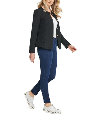 DKNY Women's Collarless Peplum Jacket Black Size 8