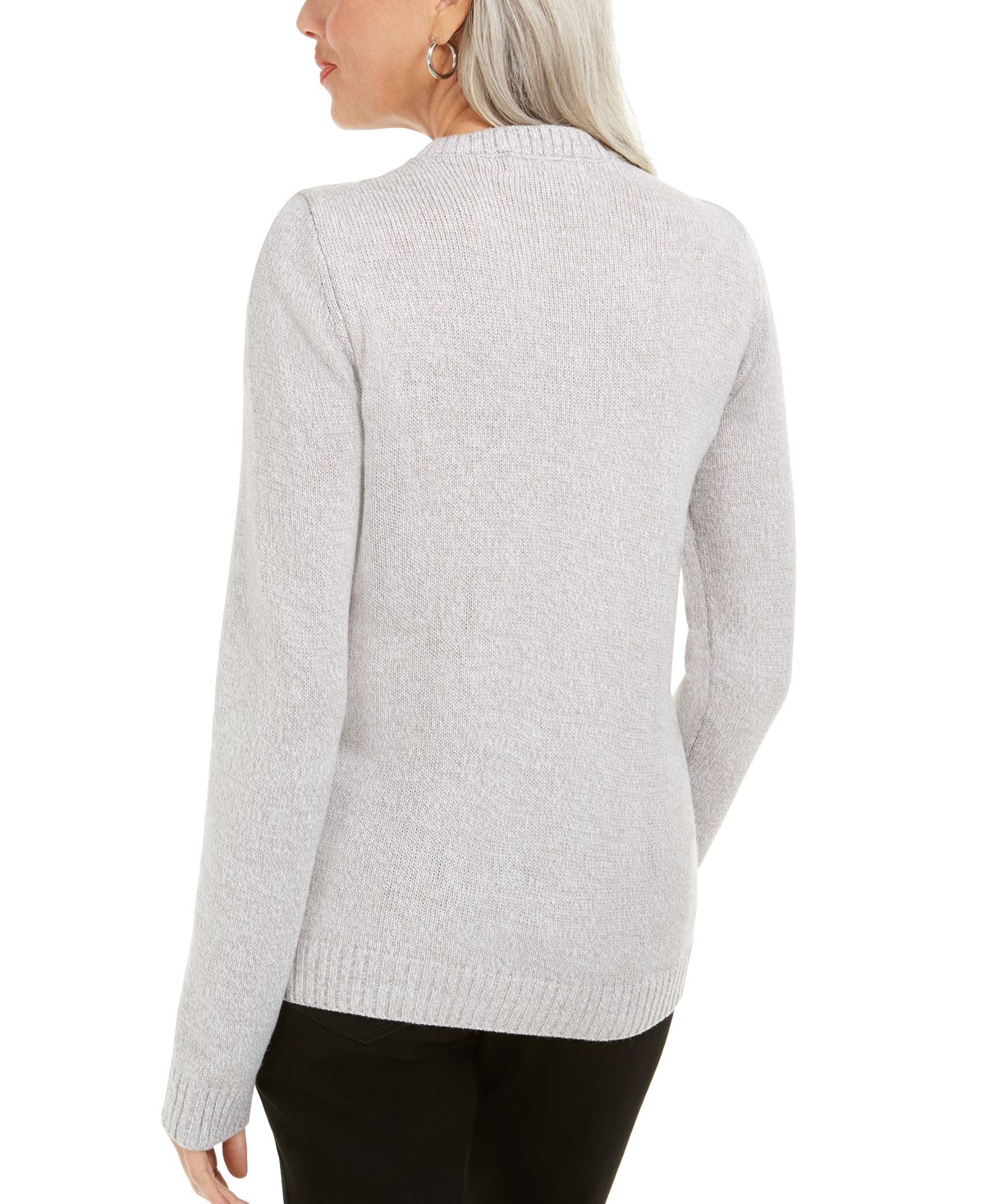 Karen Scott Women's Fair Isle Bear Sweater Grey Size Petite S