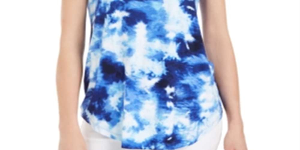 JM Collection Women's Printed Scoop Neck T-Shirt Blue Size Large