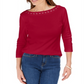 Karen Scott Women's Cotton Boat Neck Grommet Trim Top Red Size Petite S