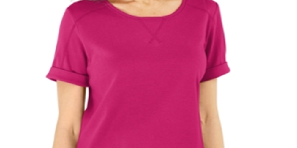 Karen Scott Women's Cotton Topstitched Top Pink Size 2XL
