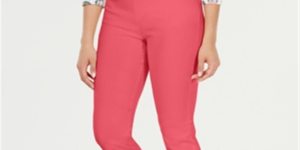 Charter Club Women's Cambridge Skinny Pull on Tummy Control Pants Pink Size18