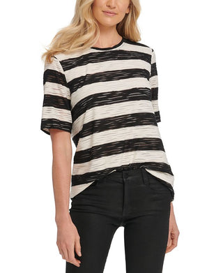 DKNY Women's Striped T-Shirt White Size X-Large