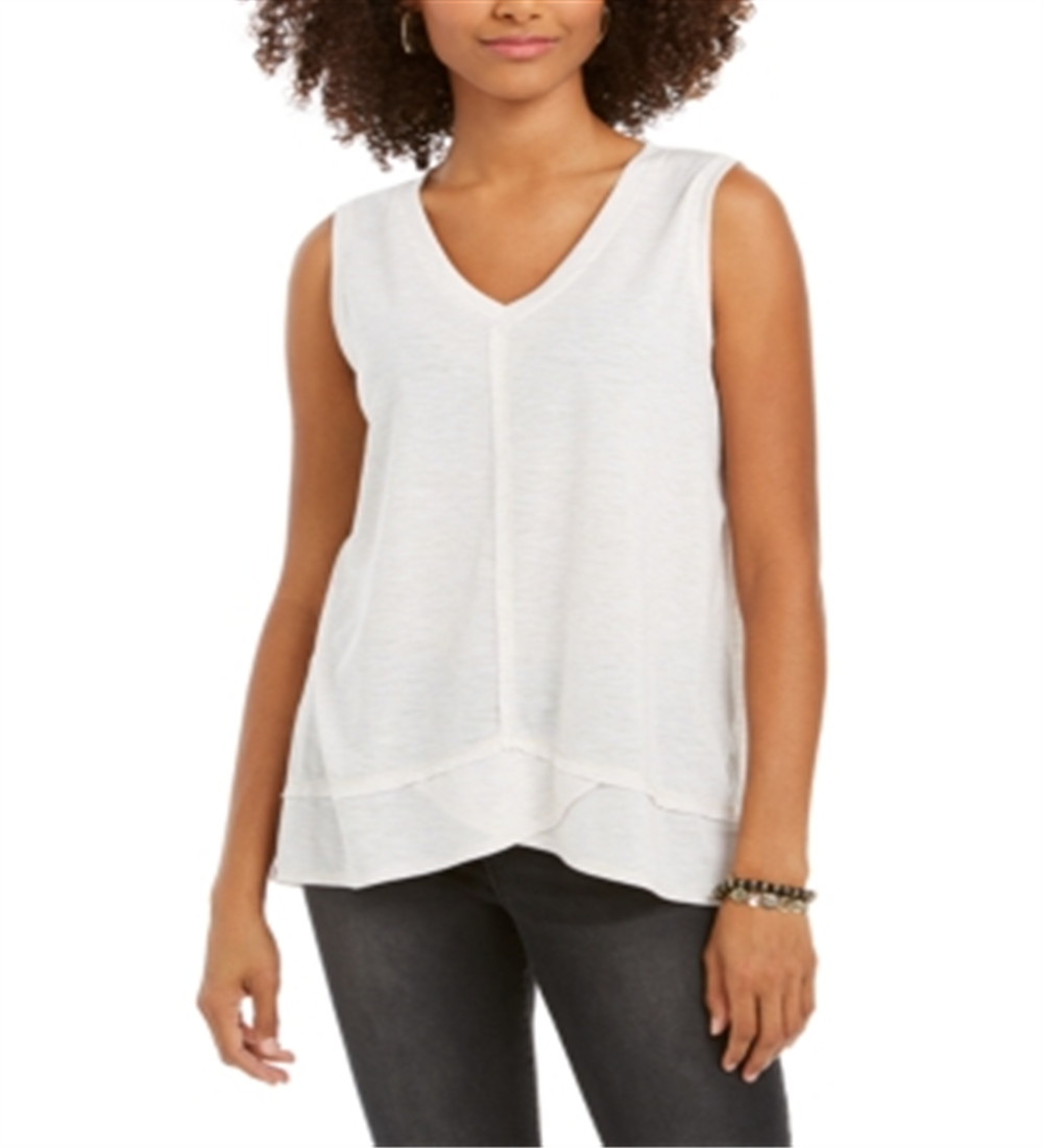 Style & Co Women's V Neck High Low Tank Top Brown Size Medium