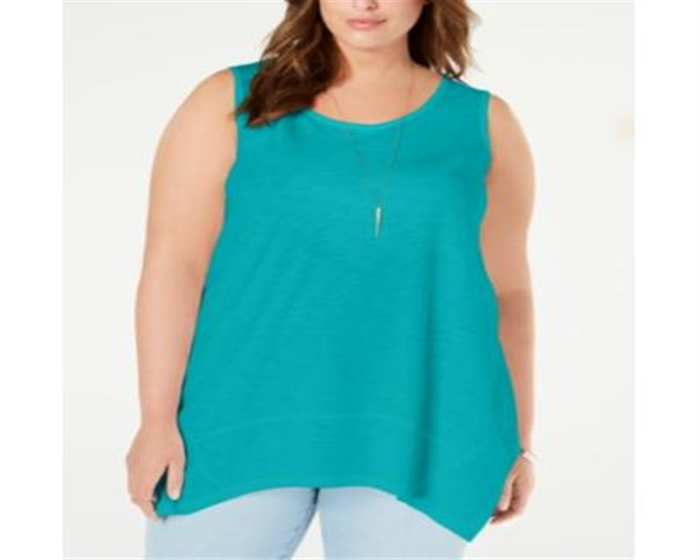 Style & Co Women's Plus Handkerchief Hem Tank Top Green Size 2X