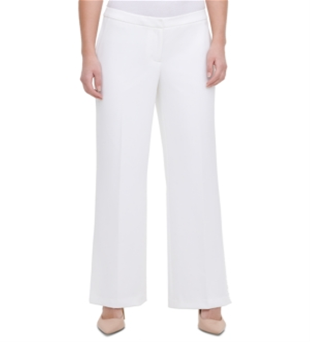 Calvin Klein Women's Solid Straight Leg Wide Pants White Size 4