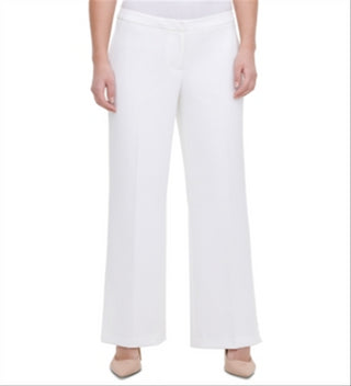 Calvin Klein Women's Solid Straight Leg Wide Pants White Size 4