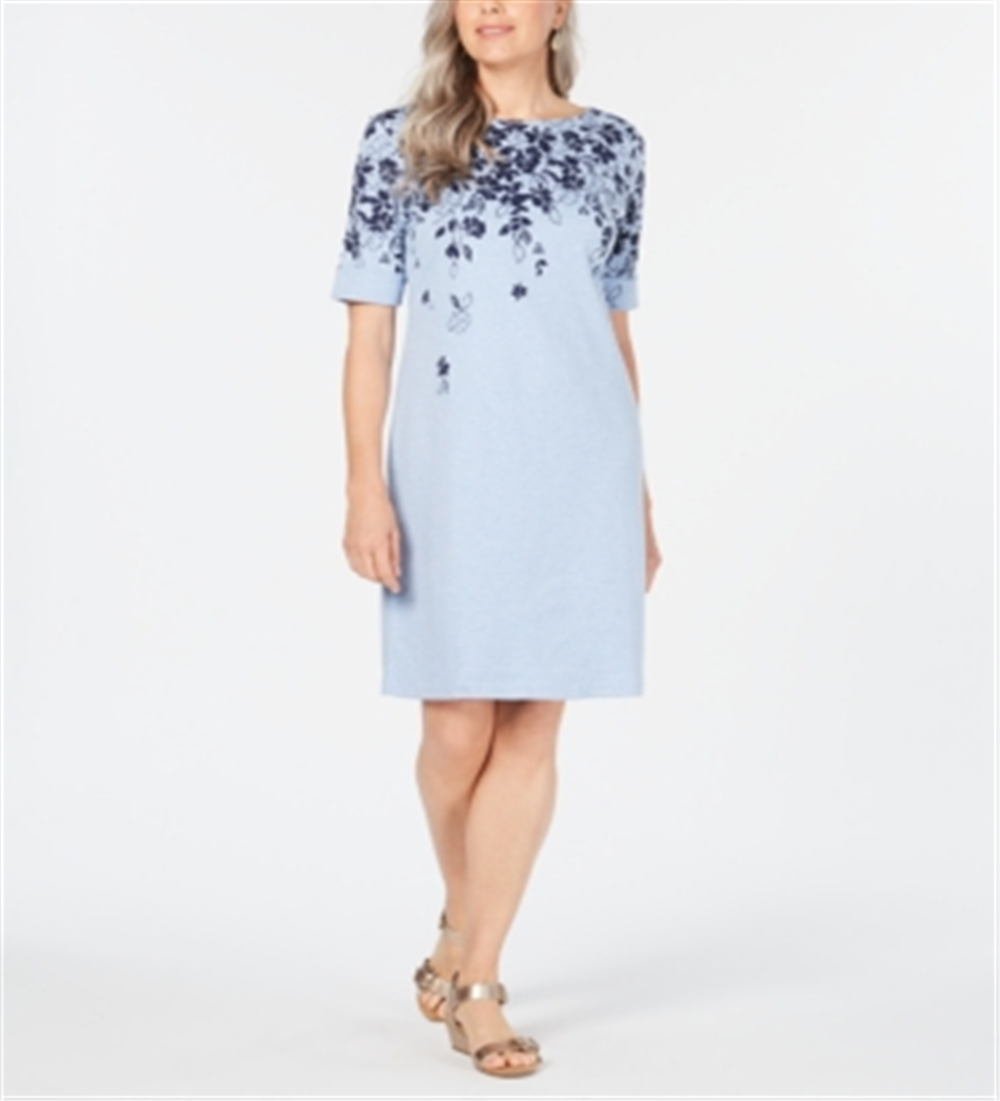 Karen Scott Women's Short Sleeve Above the Knee Dress Blue Size S