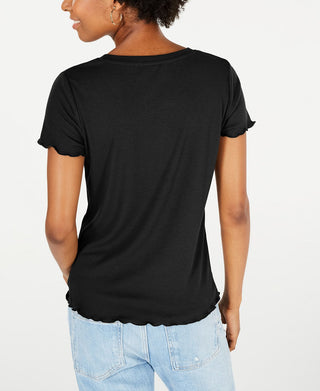 Hippie Rose Junior's Lace up Rib Knit Top Black Size X-Large