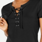 Hippie Rose Junior's Lace up Rib Knit Top Black Size X-Large