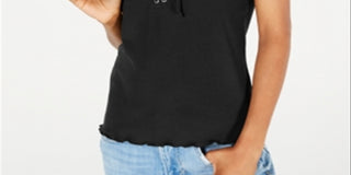 Hippie Rose Junior's Lace up Rib Knit Top Black Size X-Large