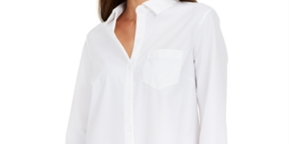 Alfani Women's Long Sleeve Knit Button Front Top White Size Petite S