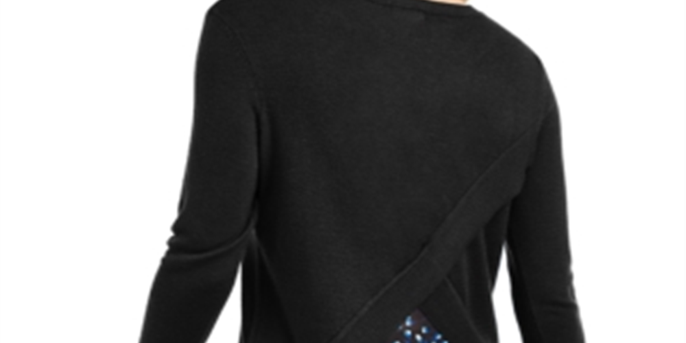 Maison Jules Women's Contrast Envelope Back Sweater Black Size M