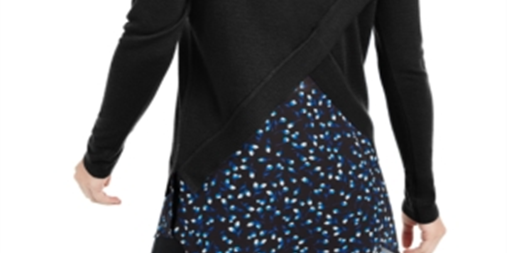 Maison Jules Women's Contrast Envelope Back Sweater Black Size M