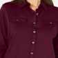 Karen Scott Women's Mixed Media Button Front Top Maroon Size S