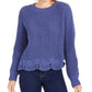 Wynter Junior's Pointelle Hem Chenille Sweater Blue Size X-Large