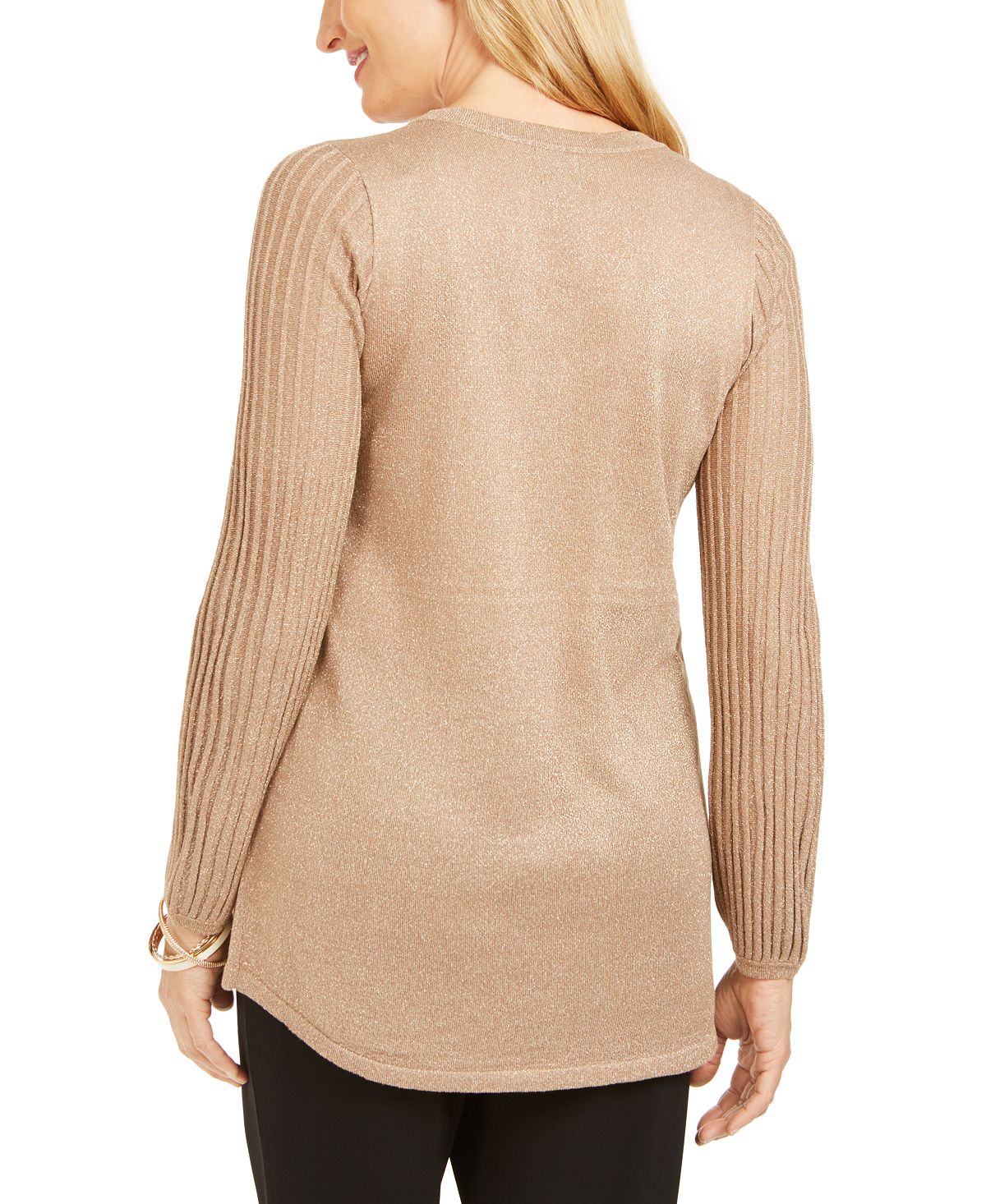 JM Collection Women's Lurex Lattice Neck Blouse Gold- Size XX-Large