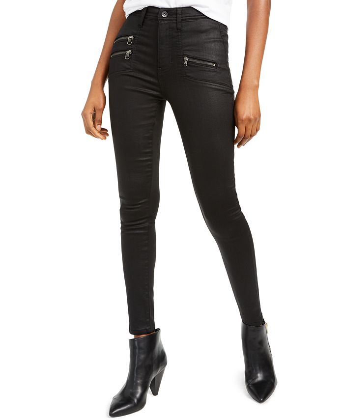 Kendall + Kylie Women's Coated Zipper Pocket Skinny Jeans Black Size 32