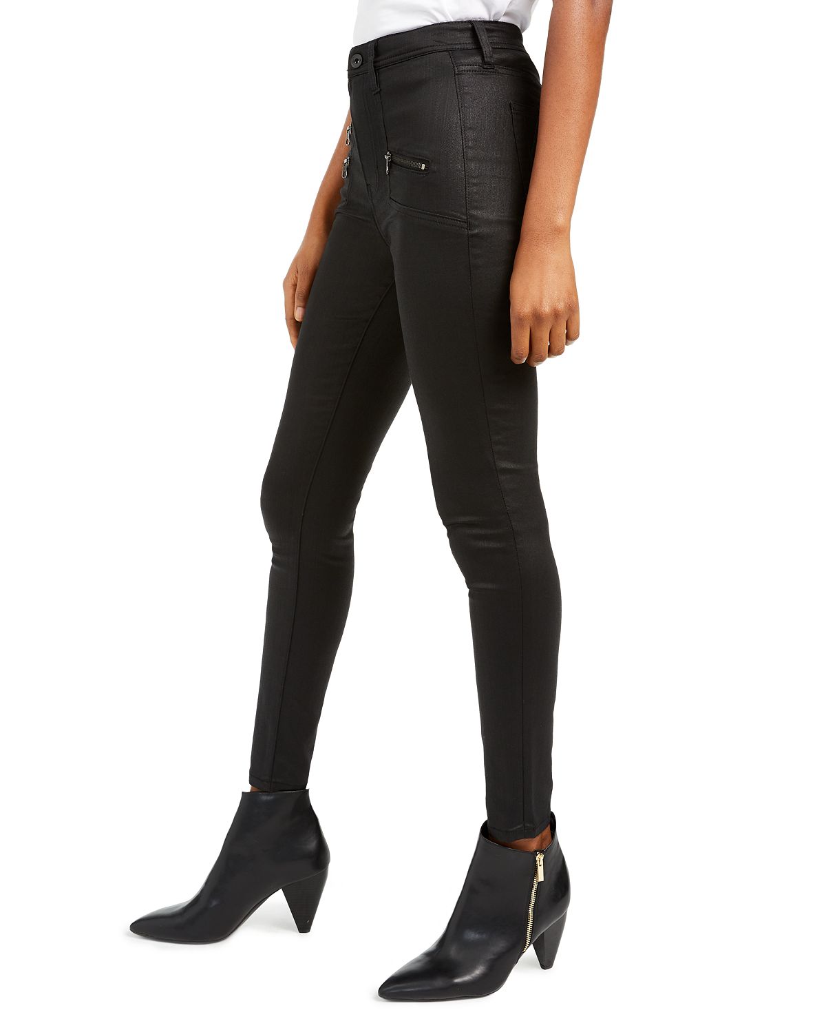 Kendall + Kylie Women's Coated Zipper Pocket Skinny Jeans Black Size 32