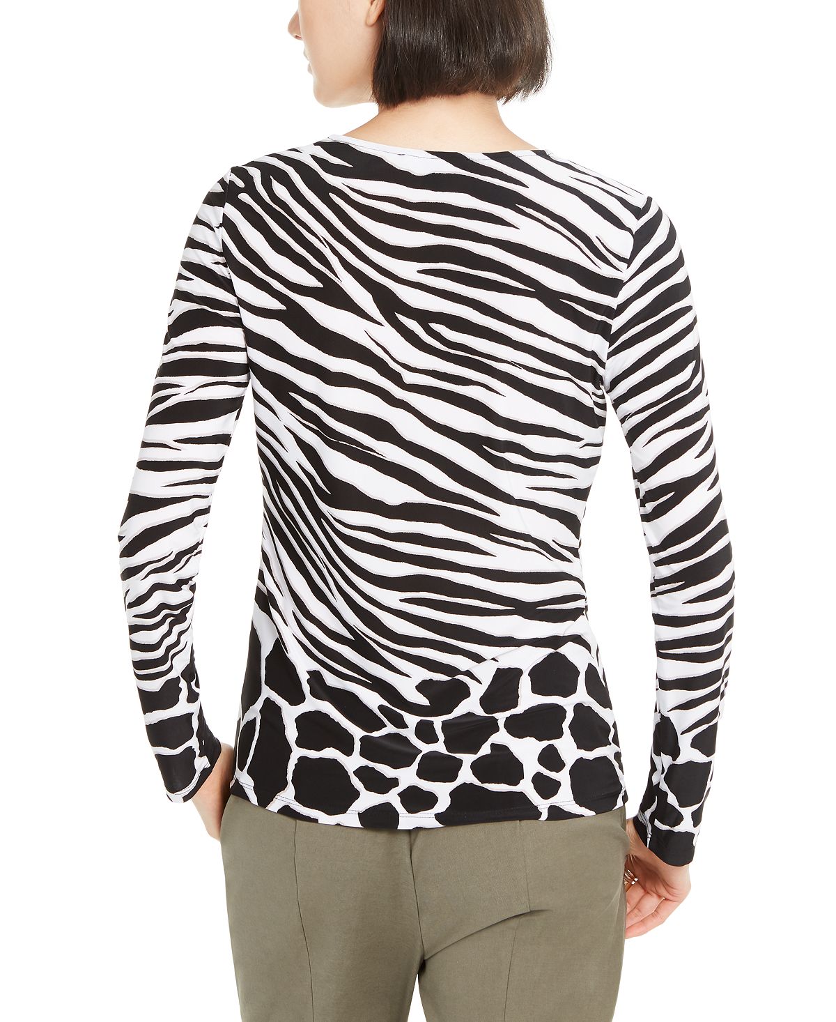 INC International Concepts Women's Petite Zebra-Print Top  White Size Petite M