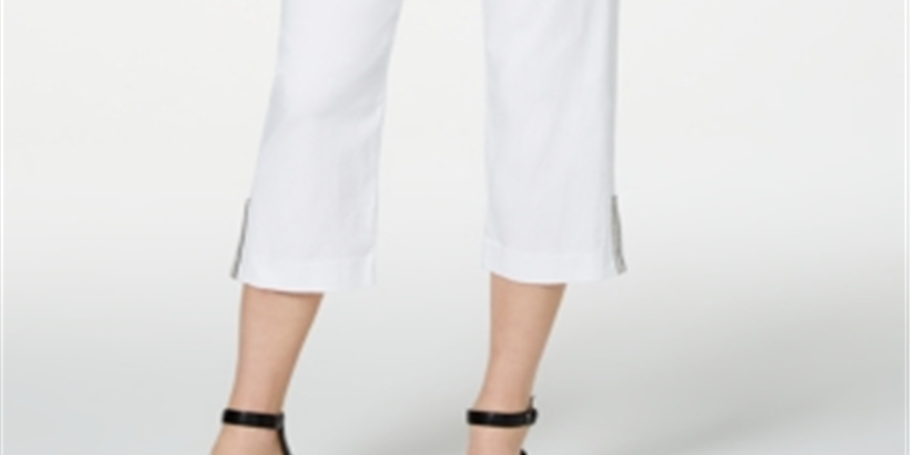 JM Collection Women's Embellished Hem Capri Pants White Size Medium