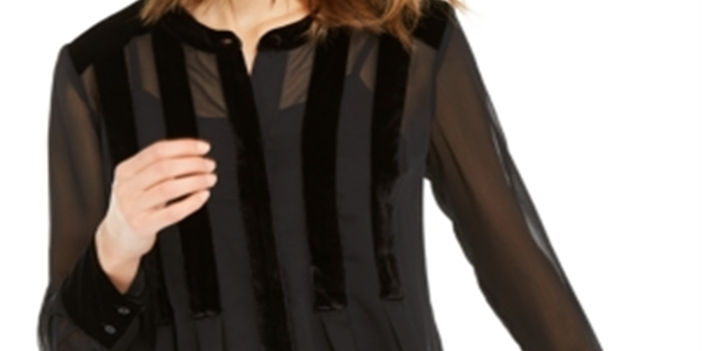 Alfani Women's Velvet Trim Button Front Top Black Size Large