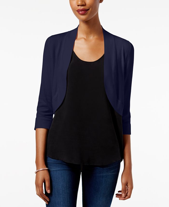 Jessica Howard Women's Shrug 3/4 Sleeve Open Cardigan Top Blue Size Small