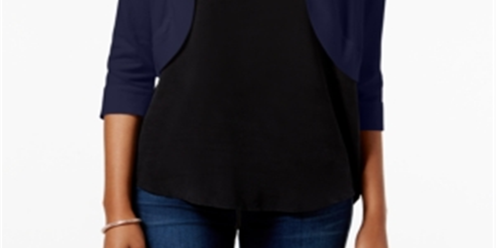 Jessica Howard Women's Shrug 3/4 Sleeve Open Cardigan Top Blue Size Small